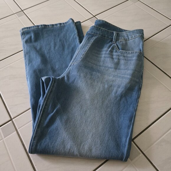 Halara Flex High Waisted Pockets Washed Casual Bootcut Jeans Cedar Blue Denim XL - Picture 1 of 5
